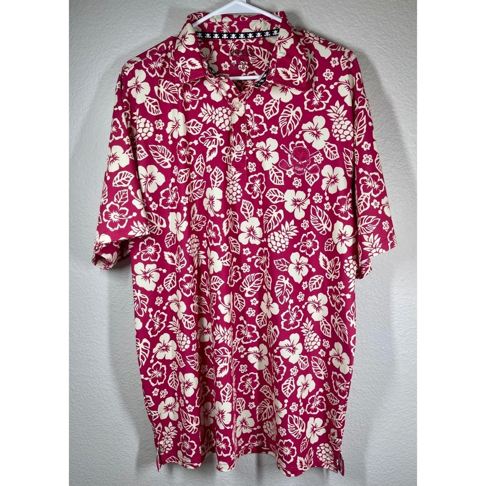 Tattoo Golf Aloha Collection Performance Polo Shirt Mens XL Pink Floral Cool